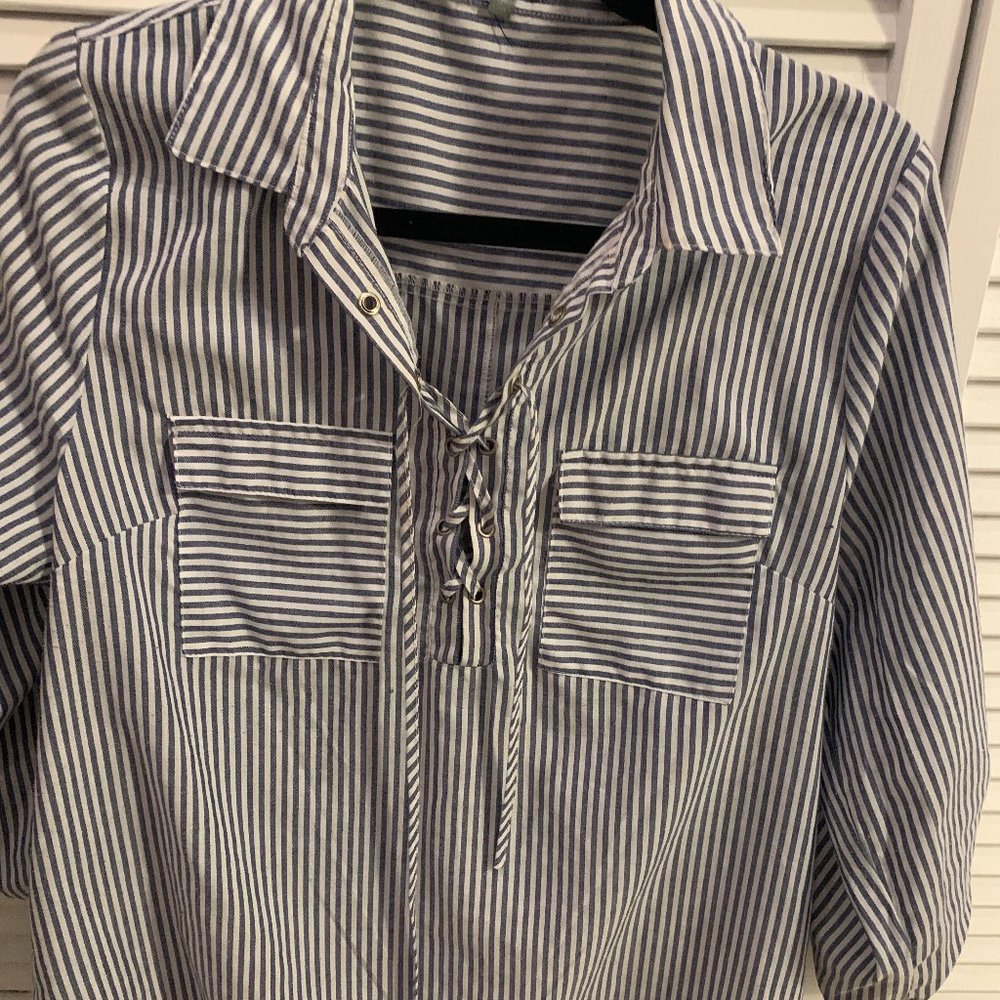 striped button down shirt with lacing